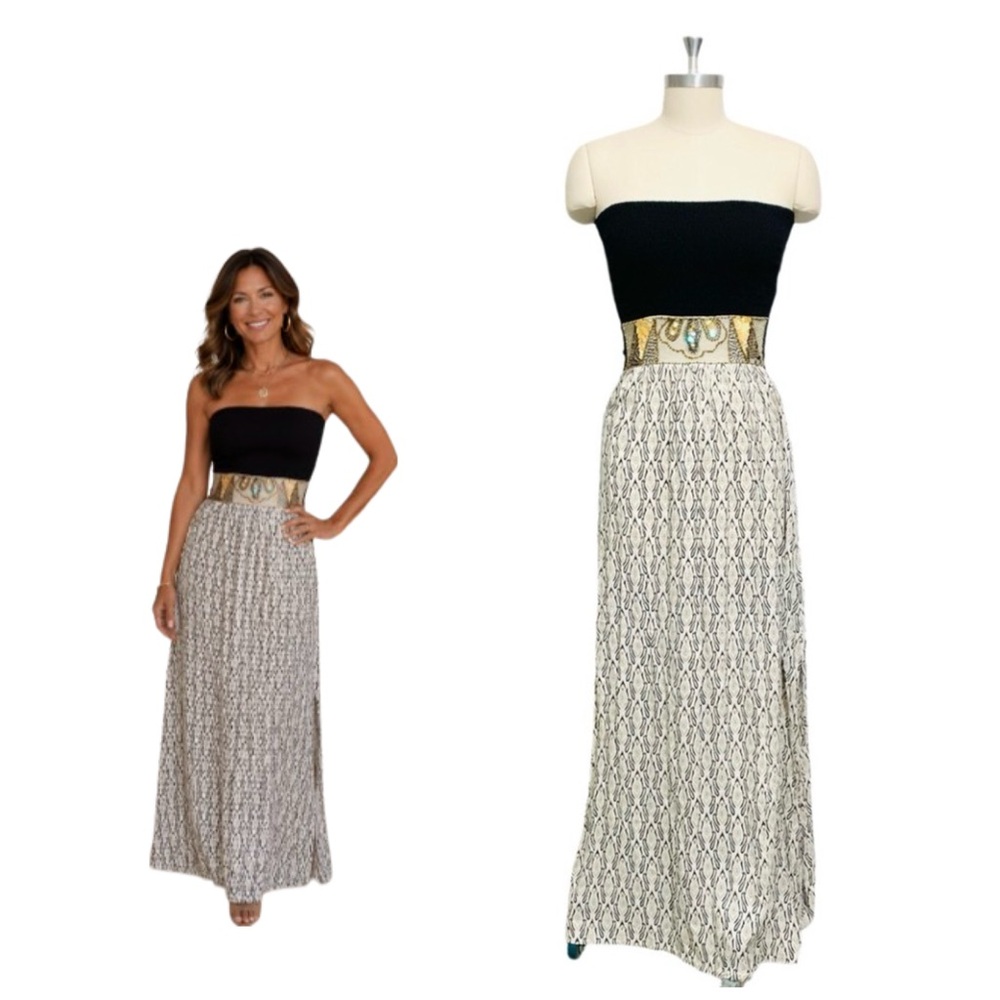Skemo Black Strapless Beaded Jaipur Maxi Dress Size XS